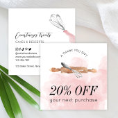 ベーカリーパティシシェフロゴピンク水彩ケータリング 割引カード