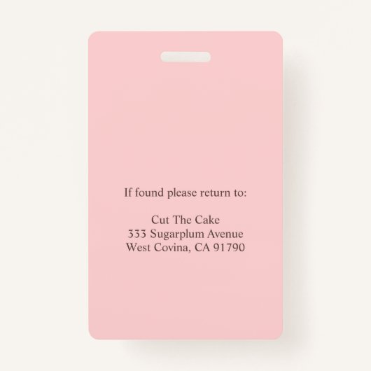 ベーカリーパティシシェフ従業員の写真ID バッジ (裏面)