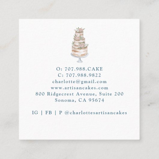 ベーカリーパティシシェフ水彩フローラケーキロゴ スクエア名刺 (裏面)