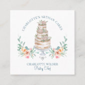 ベーカリーパティシシェフ水彩フローラケーキロゴ スクエア名刺 (正面)