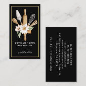 ベーカリーパティシシェフ水彩ベーキングツールブラック 名刺 (正面/裏面)