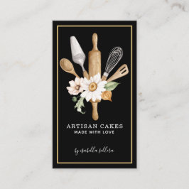ベーカリーパティシシェフ水彩ベーキングツールブラック 名刺