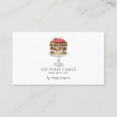 ベーカリーパティシシェフ水彩ベーキングピンクケーキバス 名刺 (正面)