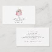 ベーカリーパティシシェフ水彩ベーキングピンクケーキバス 名刺 (正面/裏面)