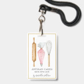 ベーカリーパティシシェフ水彩ベーキング器具 バッジ (正面（ネックストラップ付）)