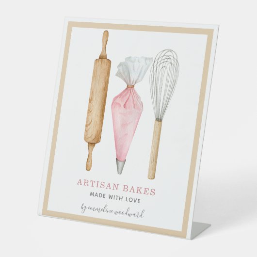 ベーカリーパティシシェフ水彩ベーキング器具 台座サイン (正面)