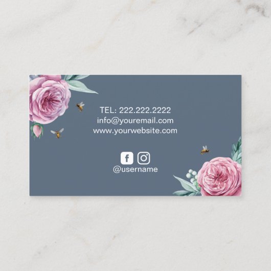 ベーカリーパティシシェフ素朴フラワー&ビーズダスティブルー 名刺 (裏面)