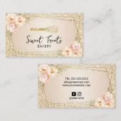 ベーカリーパティシシェフ金ゴールドグリッターフローラスウィートケーキ 名刺 (正面/裏面)