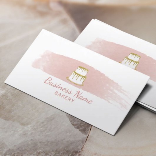 ベーカリーパティシシェフ金ゴールドケーキロゴ赤面水彩 名刺