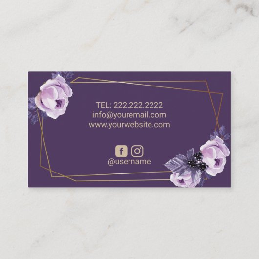 ベーカリーパティシシェフ金ゴールドスイートケーキパープルフローラ 名刺 (裏面)