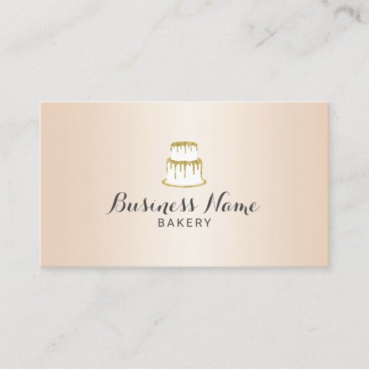 ベーカリーパティシシェフ金ゴールドドリップケーキアイボリー 名刺 (正面)