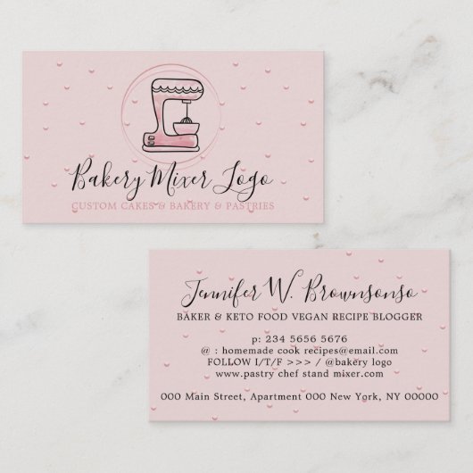 ベーカリーパティスリーのロゴサークルのピンク 名刺 (正面/裏面)