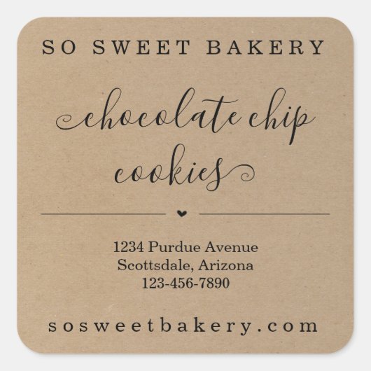 ベーカリーパーソナライズされたフードシールKraft背景 スクエアシール (正面)