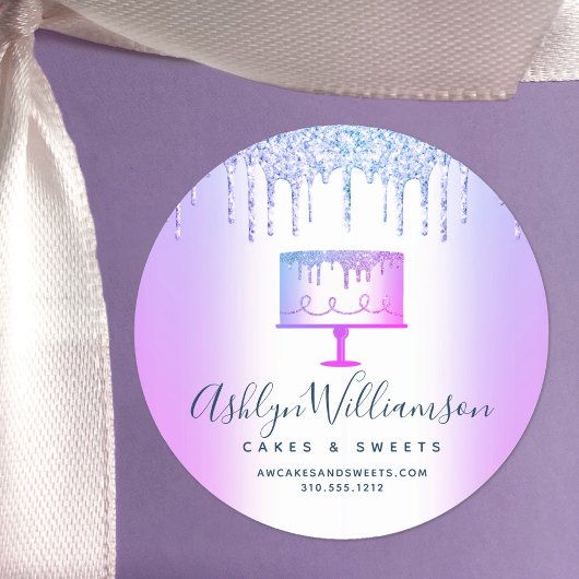 ベーカリーパープルグリッタードリップスカケーキペストリーシェフシック ラウンドシール