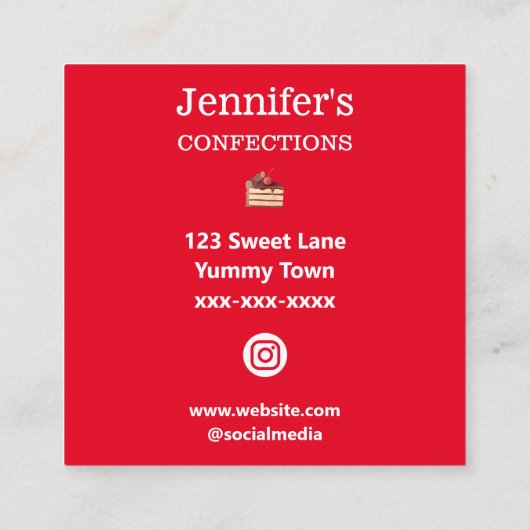 ベーカリービジネスチョコレートケーキ金ゴールド自家製 スクエア名刺 (裏面)