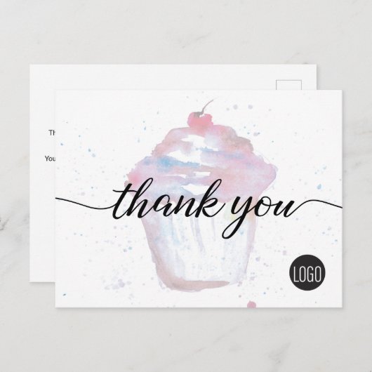 ベーカリービジネスロゴ水彩カップケーキキュート ポストカード (正面/裏面)