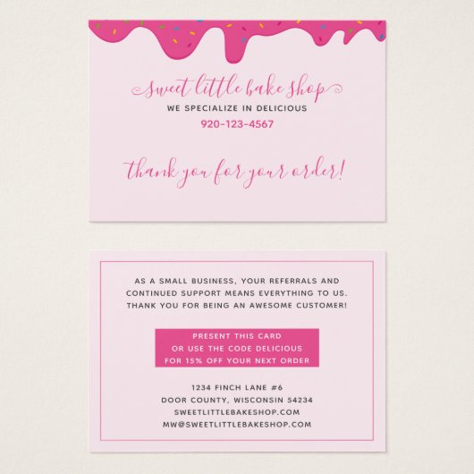 ベーカリーピンクつや消しサンキューディスカウントビジネス (正面&裏面)