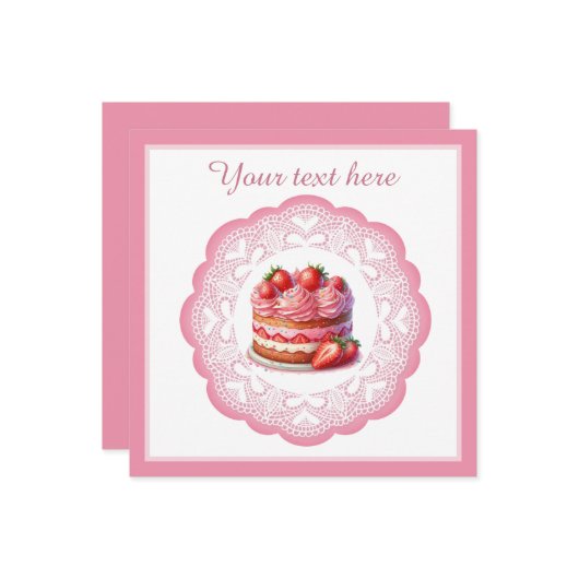 ベーカリーピンクのケーキのオープニング又は目的事業 招待状 (正面/裏面インサイチュ)