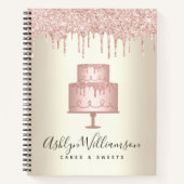 ベーカリーピンクケーキデザートグリッタードリップシェフ金ゴールド ノートブック (正面)