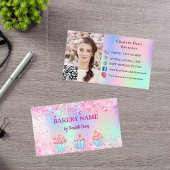 ベーカリーピンクパープル写真ソーシャルメディアQRコード 名刺