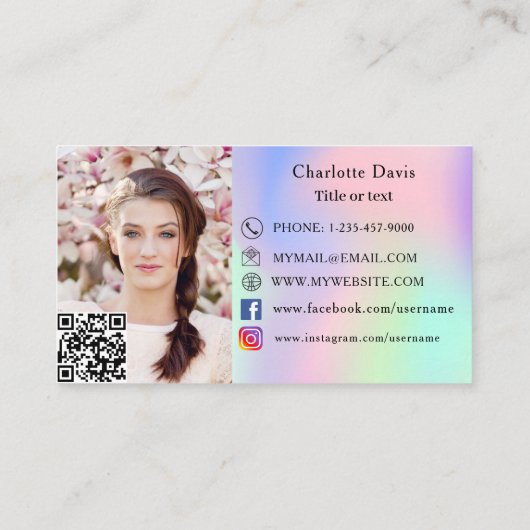 ベーカリーピンクパープル写真ソーシャルメディアQRコード 名刺 (裏面)
