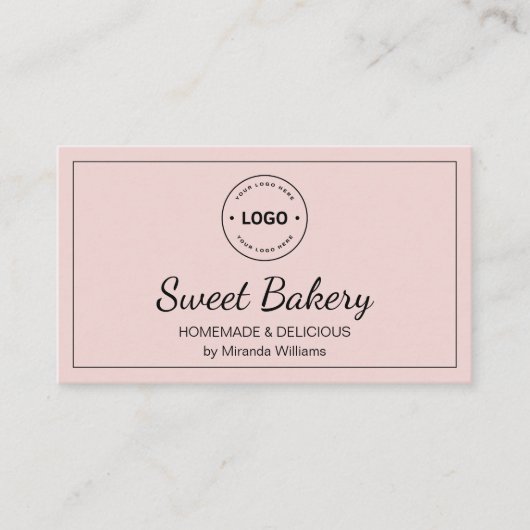 ベーカリーピンクモダンロゴQRソーシャルメディアのアイコン 名刺 (正面)