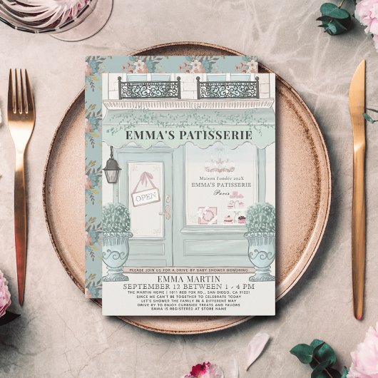ベーカリーフランスのグリーンドライブバイベビーシャワー 招待状