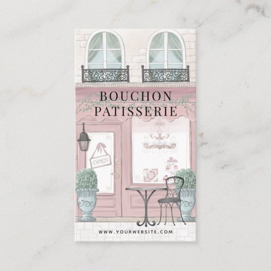 ベーカリーフランスのパティスリーカフェピンクビジネスカード 名刺 (正面)