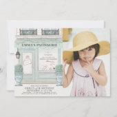 ベーカリーフランスのパティスリーグリーン誕生日写真 招待状 (正面)