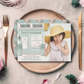 ベーカリーフランスのパティスリーグリーン誕生日写真 招待状