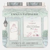 ベーカリーフランスのパティスリーパリグリーン誕生日 スクエアシール (正面)
