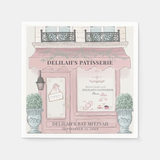 ベーカリーフランスのパティスリーパリピンクバルミツワー スタンダードカクテルナプキン (正面)