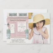 ベーカリーフランスのパティスリーパリピンク誕生日写真 招待状 (正面)