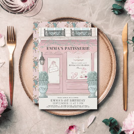 ベーカリーフランスのパティスリーParis Pink 1st誕生日 招待状