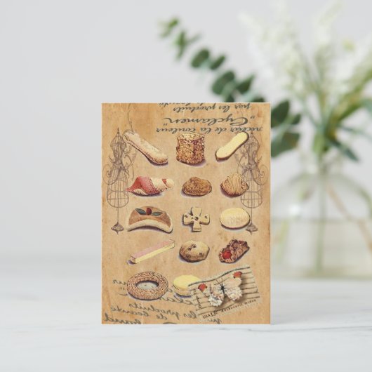 ベーカリーフランスのペストリーのクッキーのデザート ポストカード (スタンド正面)