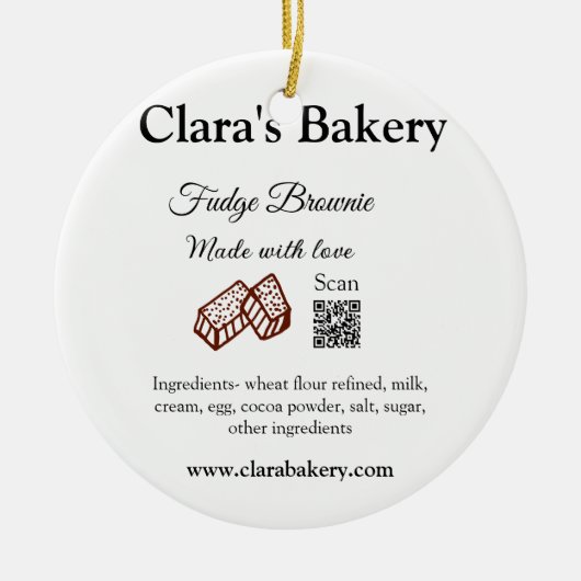 ベーカリーブラウニーに愛rで作られた材料を追加 セラミックオーナメント (正面)