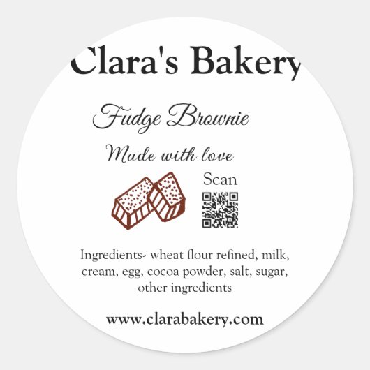 ベーカリーブラウニーに愛rで作られた材料を追加 ラウンドシール (正面)