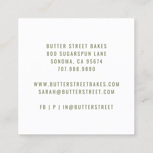 ベーカリーベイカーデザートケータリング名刺 スクエア名刺 (裏面)