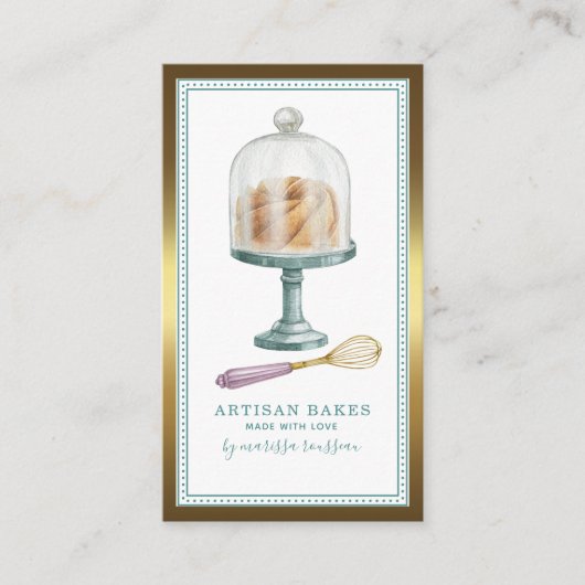 ベーカリーベイカーパティシシェフウォーターカラーゴールドフォイル 名刺 (正面)