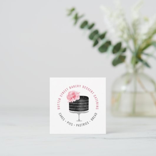 ベーカリーベイカーパティシシェフウォーターカラーフローラケーキSq スクエア名刺 (スタンド正面)