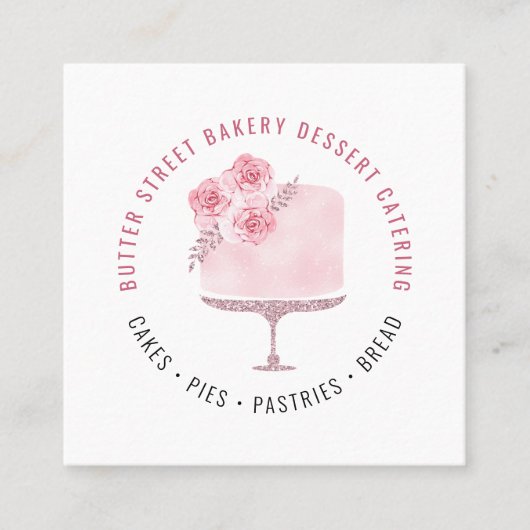 ベーカリーベイカーパティシシェフウォーターカラーフローラケーキSq スクエア名刺 (正面)