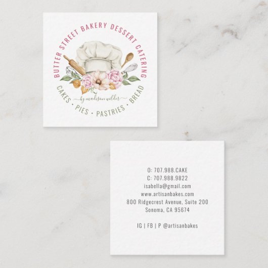 ベーカリーベイカーパティシシェフウォーターカラーベーキング器具 スクエア名刺 (正面/裏面)