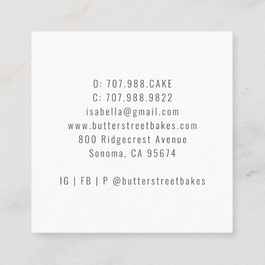 ベーカリーベイカーパティシシェフウォーターカラーベーキング器具 スクエア名刺 (裏面)