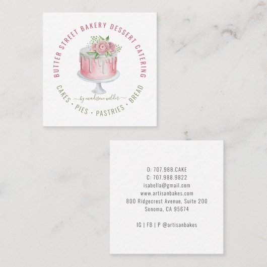 ベーカリーベイカーパティシシェフウォーターカラーベーキング器具 スクエア名刺 (正面/裏面)