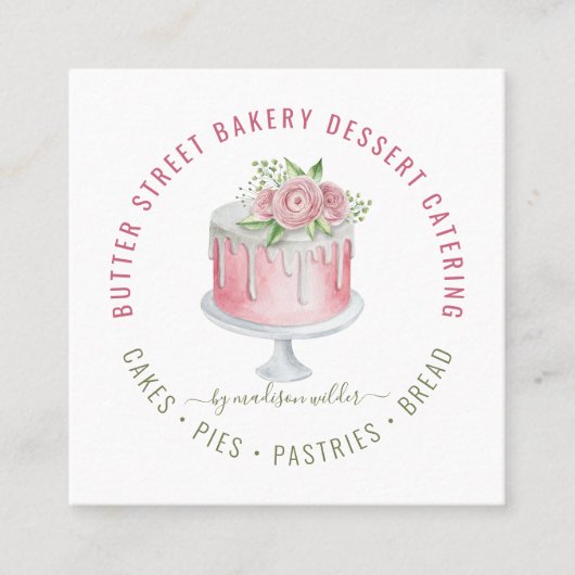 ベーカリーベイカーパティシシェフウォーターカラーベーキング器具 スクエア名刺 (正面)