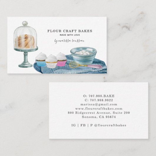 ベーカリーベイカーパティシシェフウォーターカラー焼いたグッズ 名刺 (正面/裏面)