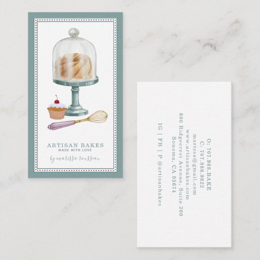 ベーカリーベイカーパティシシェフウォーターカラー焼いたグッズ 名刺 (正面/裏面)
