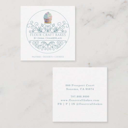 ベーカリーベーカーのカップケーキロゴ名刺 スクエア名刺 (正面/裏面)