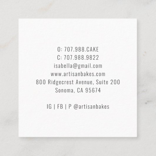 ベーカリーベーカー生地シェフウォーターカラーケーキ スクエア名刺 (裏面)