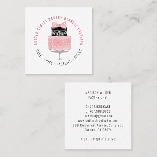 ベーカリーベーカー生地シェフウォーターカラーケーキ スクエア名刺 (正面/裏面)